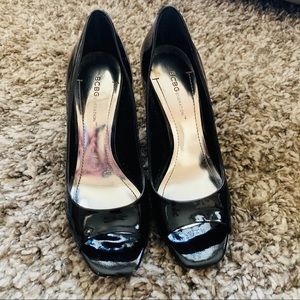 BCBG Black Patent Leather Peep-toe
